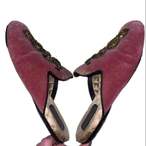 GUCCI Kingsnake Lawrence mules pink yellow size 7 velvet slippers slides snake - Picture 11 of 16